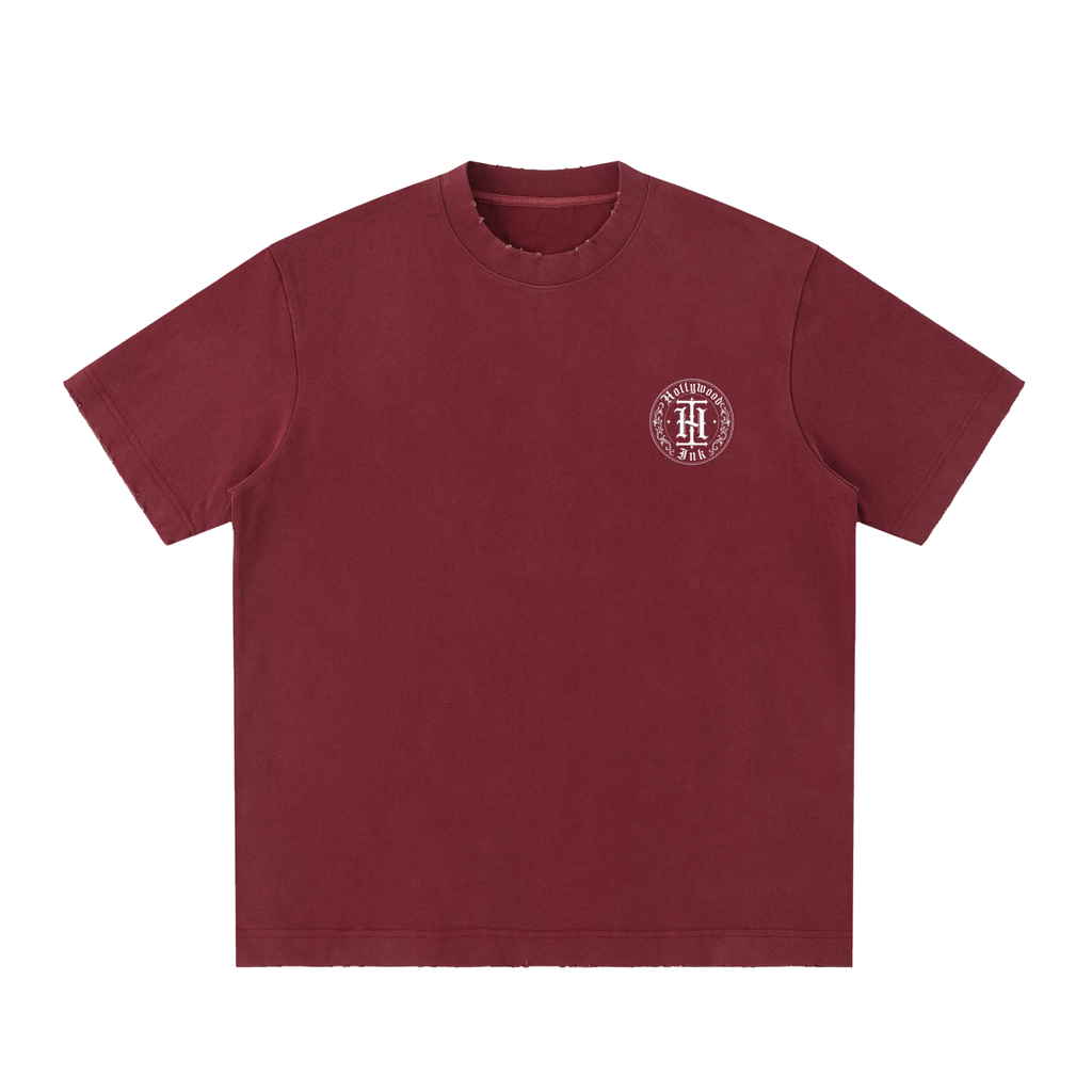 Hollywood Ink Heavyweight Vintage Washed Frayed T-Shirt