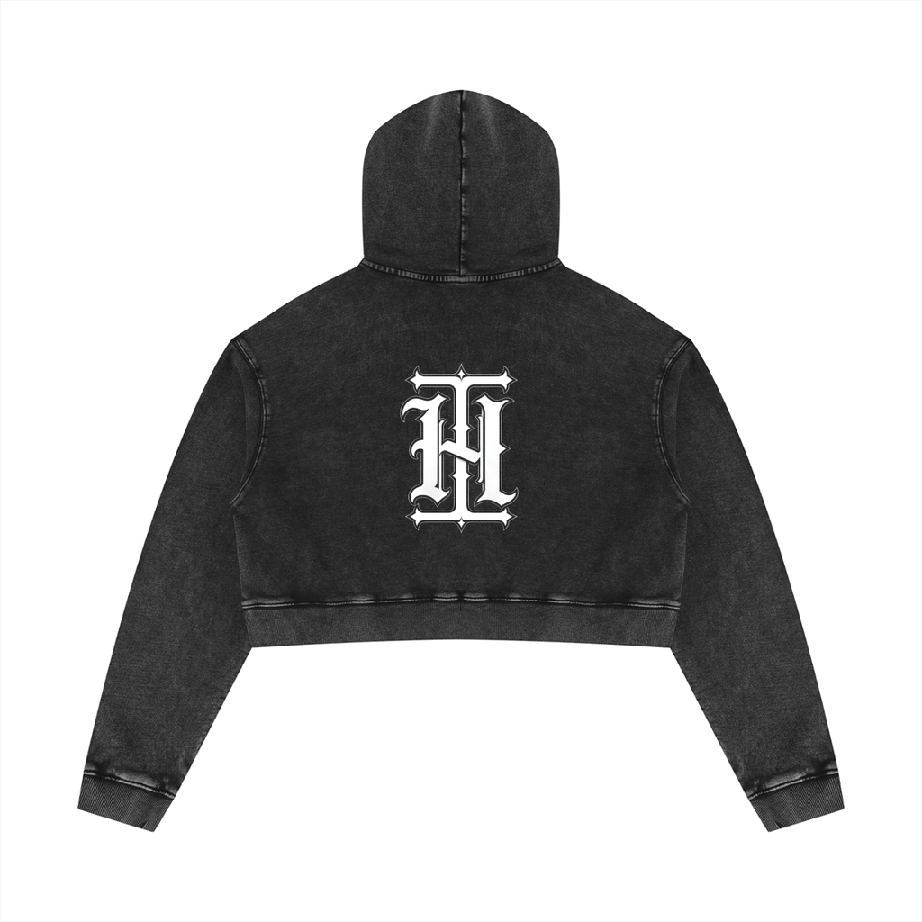 Hoolywood Ink - Women’s Mineral Washed Crop Hoodie