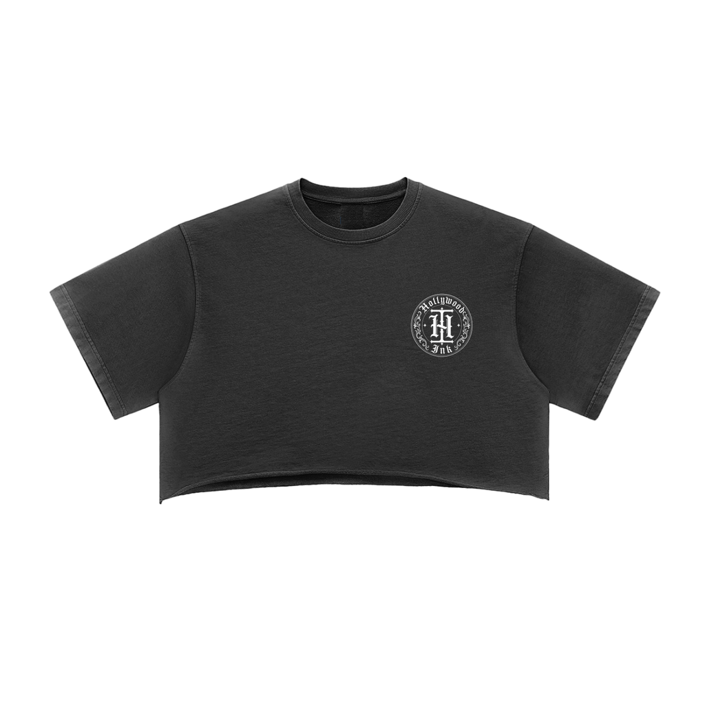 Holywood Ink - Snow Washed Raw Edge Crop Top