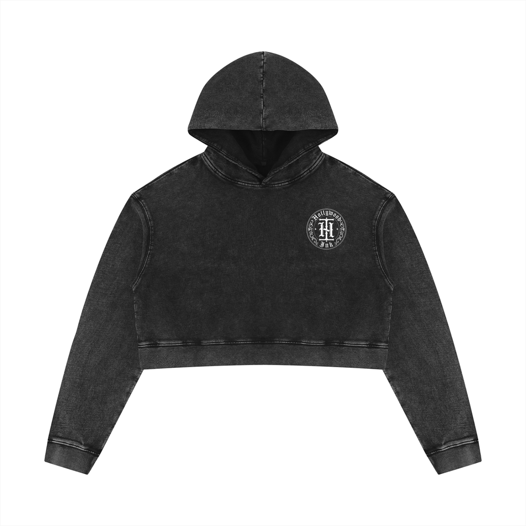 Hoolywood Ink - Women’s Mineral Washed Crop Hoodie